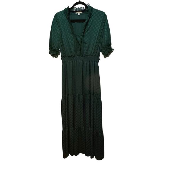 Max Studio Emerald Green Jacquard Dot Lace Trim Maxi Dress Size Large - Picture 2 of 7
